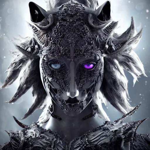 Image similar to actionism, soft painting centered portrait body shot fractal curiosities carnival, a single beautiful anthropomorphic wolf female mutation in full gothic armor, accurate features, focus, very intricate ultrafine details, black white purple volumetric clouds, award winning masterpiece, octane render 8 k hd