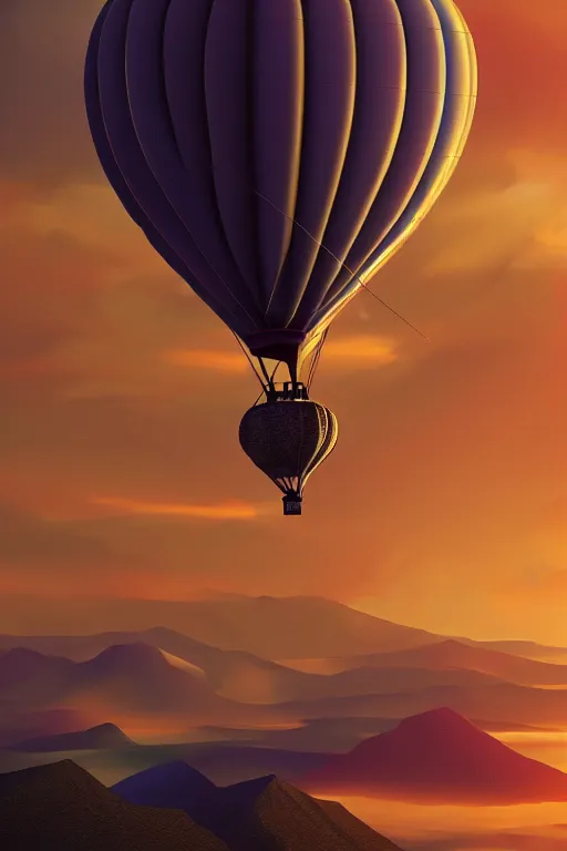 Prompt: sunrise mountain water hot air balloon digital art by amiyakinyu trending on artstation