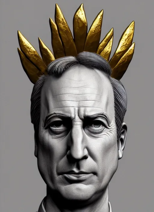 Prompt: symmetry!! portrait of bob odenkirk in cement, with a gold laurel wreath on head, dramatic rendering, fantasy, medieval wear, intricate, elegant, highly detailed, artstation, concept art, smooth, sharp focus, sculpture!!