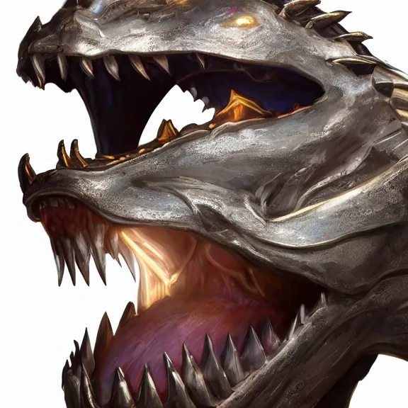 Image similar to close up mawshot of a cute elegant beautiful stunning hot anthropomorphic female robot dragon, with sleek silver metal armor, glowing OLED visor, facing the camera, the open dragon maw being highly detailed, with a gullet at the end and a long tongue, you looking into the maw, food pov, micro pov, vore, digital art, pov furry art, anthro art, furry, warframe art, high quality, 3D realistic, dragon mawshot art, maw art, macro art, micro art, dragon art, Furaffinity, Deviantart, Eka's Portal, G6