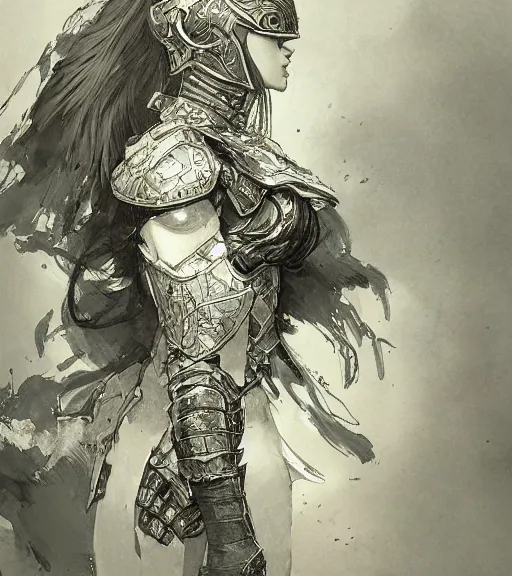 Image similar to portrait of anime woman in armor, pen and ink, intricate line drawings, by craig mullins, ruan jia, kentaro miura, greg rutkowski, loundraw