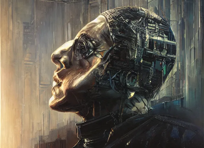 Image similar to concept art of neuromancer characters, dystopian atmosphere, high tech low life, an ultrafine detailed painting by by karol bak and filip hodas, trending on deviantart, pop surrealism, whimsical, lowbrow, perfect symmetrical face, sharp focus, octane, masterpiece, art by hans giger and wayne barlowe