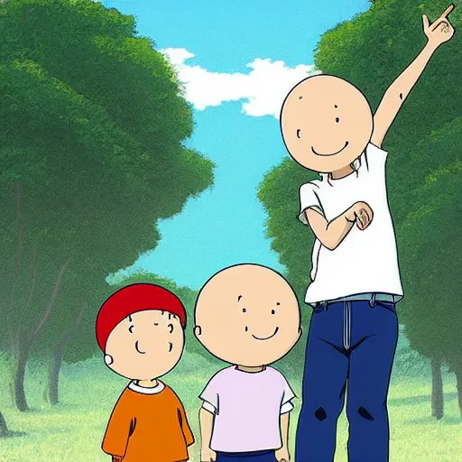 Prompt: teletabis, caillou style, beautiful manga anime studio ghibli,