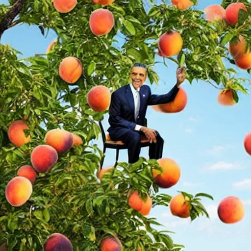 Image similar to obama on a chair standing on a peach tree