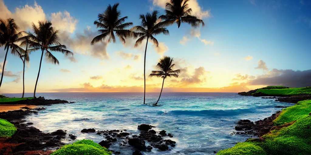 Image similar to Kapalua maui Hawaii, hyperrealistic, realistic, photorealistic, dynamic lighting, highly detailed, cinematic landscape, studio landscape, studio lighting