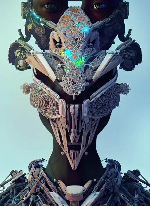 Image similar to symmetry!! portrait of a hybrid robot demon, floral! horizon zero dawn machine, intricate, elegant, highly detailed, ray tracing, digital painting, artstation, concept art, smooth, sharp focus, illustration, art by artgerm and greg rutkowski and alphonse mucha, 8 k