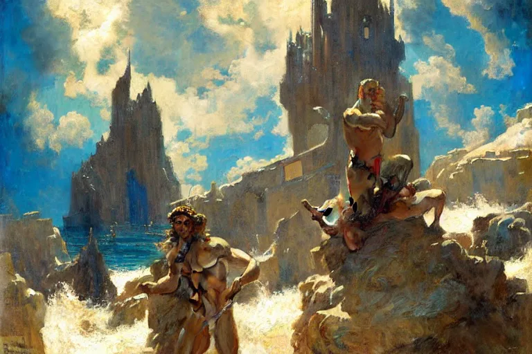 Image similar to atlantis, painting by gaston bussiere, craig mullins, j. c. leyendecker, tom of finland