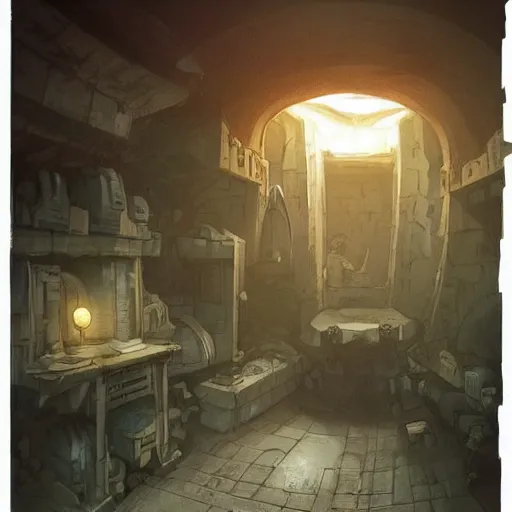 Prompt: detailed room in the sewer lair The room is a clean and delicate room over the bed there is a sword rack everythingis neat a stack of comics ,soft,light,bright,epic,awesome,digital art, by Simon beak and Greg rutkowski