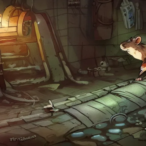 Image similar to a rat explores the sewers, artstation