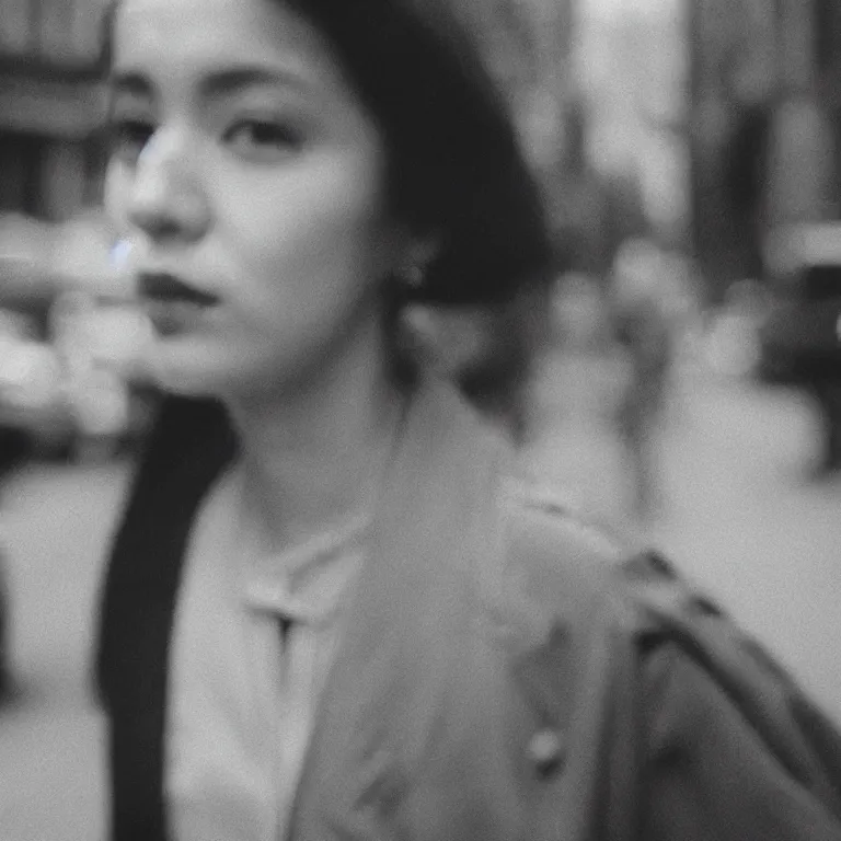 Prompt: medium format film close up flash portrait of woman in new york by street photographer, 1 9 6 0 s hasselblad film photography, featured on unsplash, soft light photographed on colour! vintage film