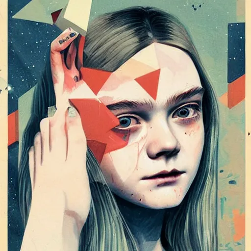 Prompt: Elle Fanning in Prey and Dead Space picture by Sachin Teng, asymmetrical, dark vibes, Realistic Painting, starry sky, Organic painting, Matte Painting, geometric shapes, hard edges, graffiti, street art:2 by Sachin Teng:4