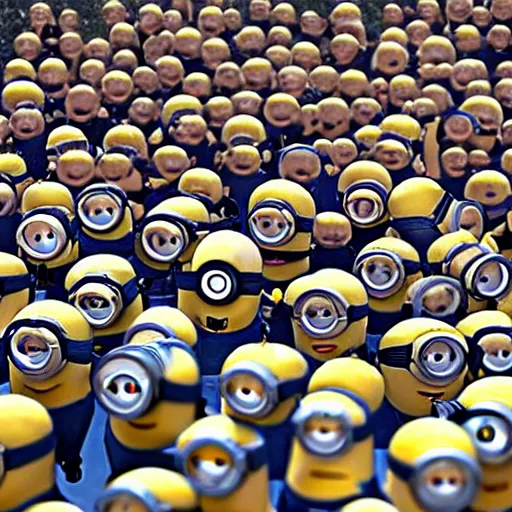 Image similar to 5 5 minions living. real photography, 8 k