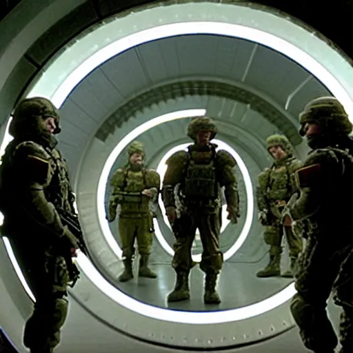 Image similar to soldiers going through the stargate from the tv show stargate sg 1