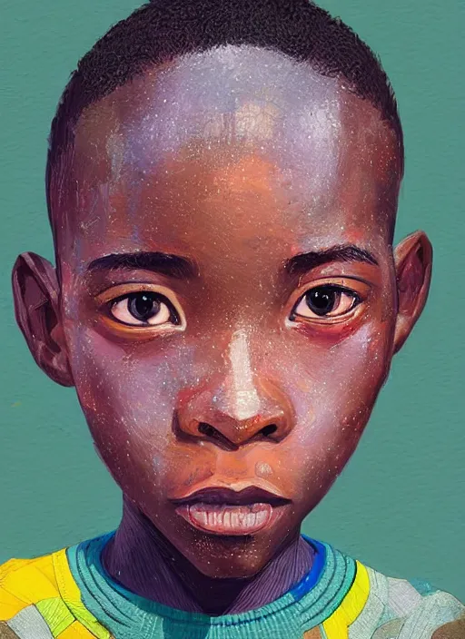 Prompt: colourful upper half portrait of an african boy with exaggerated facial features - art by aya takano & hsiao - ron cheng, highly detailed, caricature, digital painting, illustration, smooth, sharp focus, intricate, symmetry, pinterest, behance, artstation
