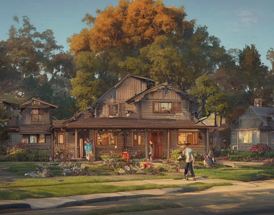 Prompt: craftsman home, idyllic, 1950s suburb by Asher Durand. artwork by Tooth Wu and wlop and beeple and dan mumford and greg rutkowski and nekroxiii. halo. octane render, cinematic, hyper realism, octane render, 8k, depth of field, bokeh. iridescent accents. vibrant.