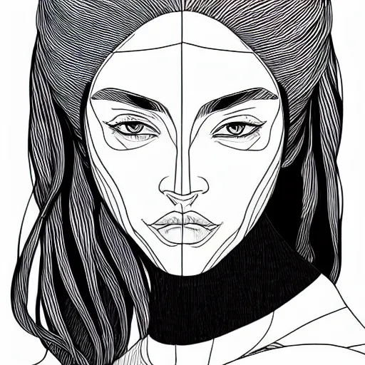 Image similar to clean simple line art of a woman. no background. well composed, clean coloring book page, beautiful detailed face. coloring book line art by josan gonzalez