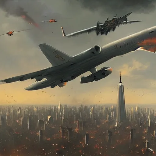 Image similar to a plane bombing the city of new york by greg rutkowski