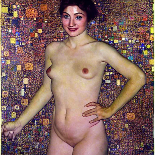 Image similar to full body faye reagan in the style of gustav klimt