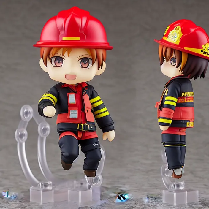 Image similar to an anime nendoroid of the fireman, figurine, detailed product photo