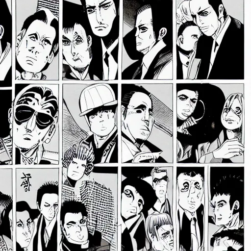 Image similar to The Sopranos created by Kishimoto pen and ink Manga panel action sequence