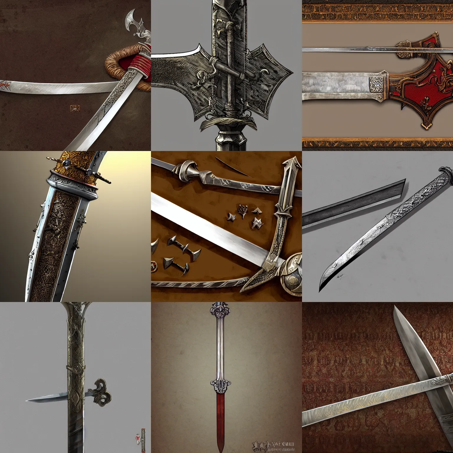 Prompt: medieval sword in arms room, highly detailed, artstation, concept art, sharp focus, rutkoswki, jurgens, grelin