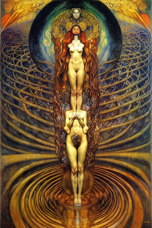 Image similar to Divine Chaos Engine by Karol Bak, Jean Delville, William Blake, Gustav Klimt, and Vincent Van Gogh, symbolist, visionary