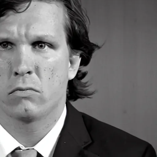 Prompt: black and white, mugshot, tucker carlson, crying like a baby