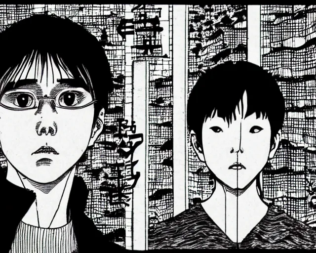 Image similar to A portrait of an asian guy by Junji Ito, depth of field