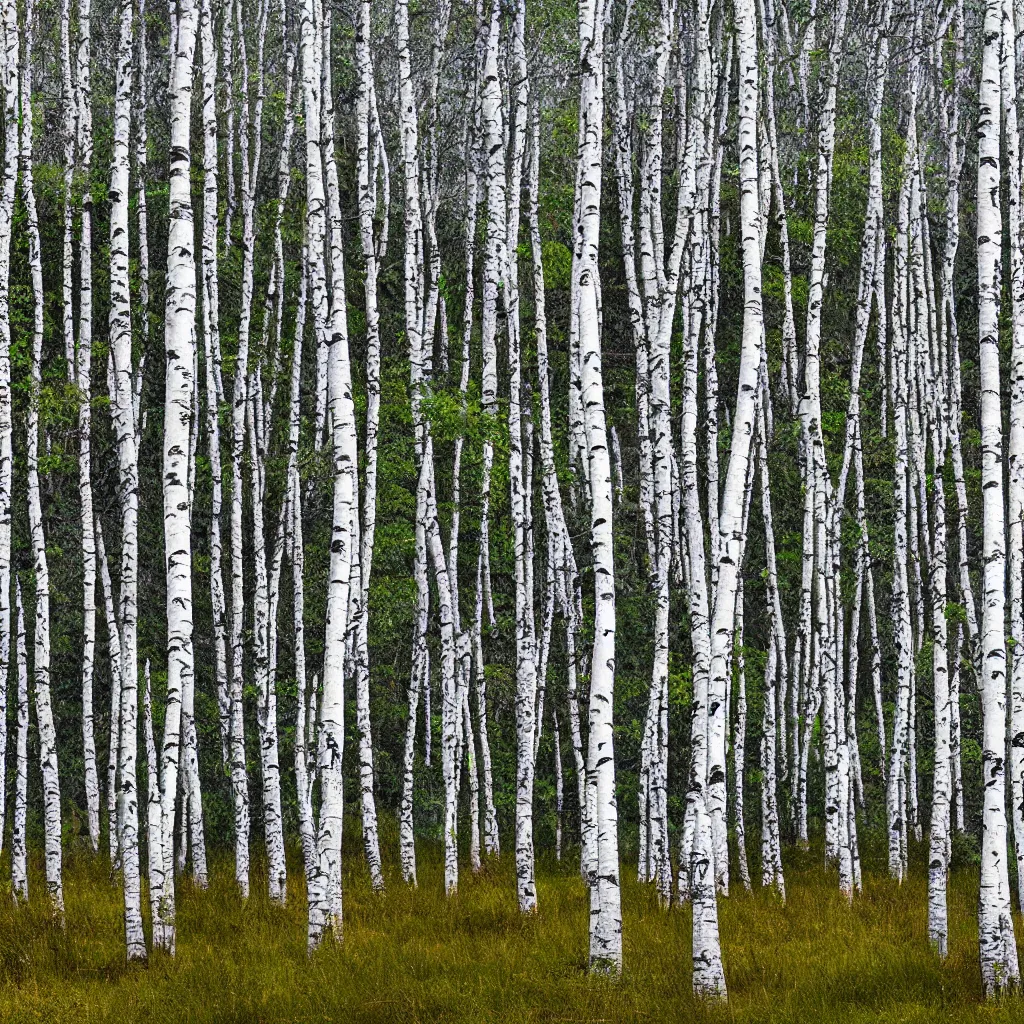 Image similar to old birch forest with old bunker entrance, small hills in the distance, very detailed, 4 k, professional photography