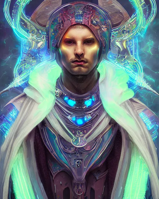 Image similar to incubus, male, neon opal robes, beautiful, cyberpunk, super detailed, very ornate, glow, by stjepan sejic, tom badshaw, greg rutkowski, realistic, symmetrical face, 8 k, sharp focus