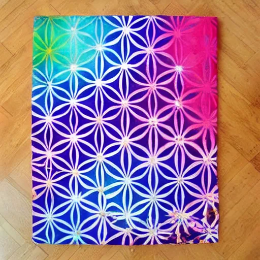 Image similar to ' flower of life'geometry drawing in boho tie dye endpaper style - art