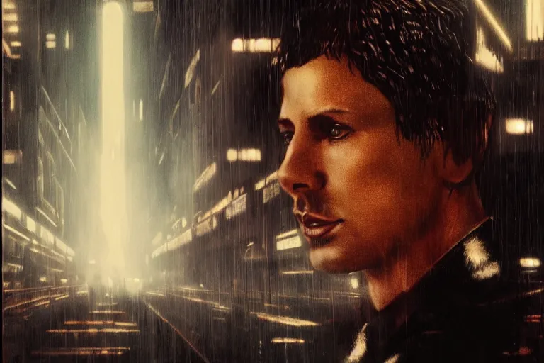 Image similar to a stunning portrait of Philip Kindred in the style of Blade runner , sharp focus, cinematic