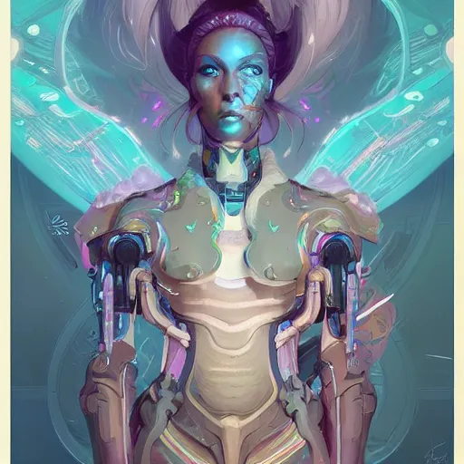 Prompt: a portrait of a beautiful cybernetic raver, character concept art by pete mohrbacher and wlop and artgerm and josan gonzales, digital art, highly detailed, intricate, sci-fi, sharp focus, Trending on Artstation HQ, deviantart, unreal engine 5, 4K UHD image