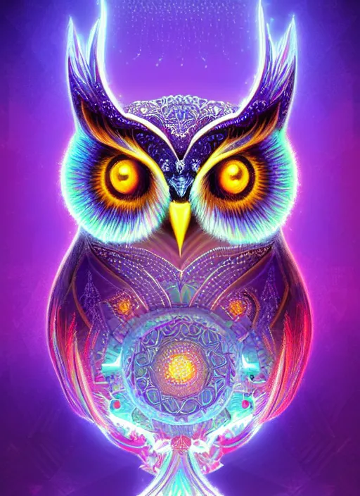 Image similar to symmetry!! product render poster vivid colors divine proportion owl, ice and snow, glowing fog intricate, elegant, highly detailed, digital painting, artstation, concept art, smooth, sharp focus, illustration,