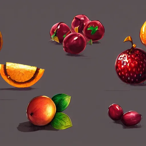 Prompt: war between fruits, sketch, smooth, illustration, painting, artstation, lighting, close - up