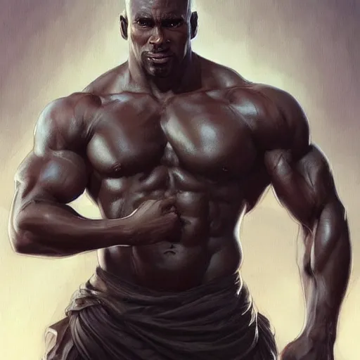 Prompt: wow! fanart, beautiful muscular black man with white hair and a protruding jaw, with visible pectoral muscles, d & d, high fantasy, detailed, digital art, artstation, smooth, sharp focus, art by artgerm, greg rutkowski, alphonse mucha