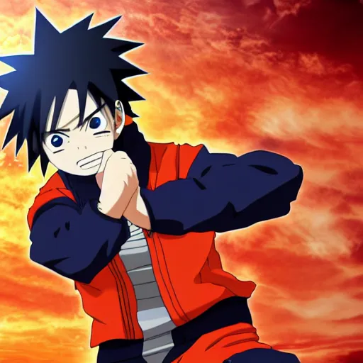 Prompt: an anime character that looks like naruto, goku, luffy