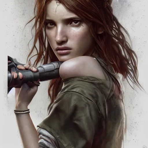 Image similar to ultra realistic illustration, bella thorne as elle in last of us, intricate, elegant, highly detailed, digital painting, artstation, concept art, smooth, sharp focus, illustration, art by artgerm and greg rutkowski and alphonse mucha