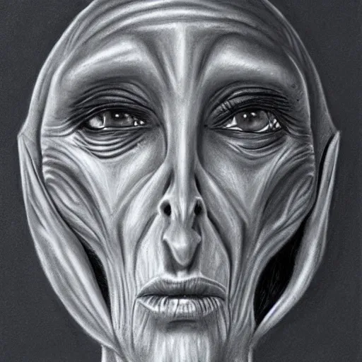 Prompt: pencil art of a grey alien, studio portrait