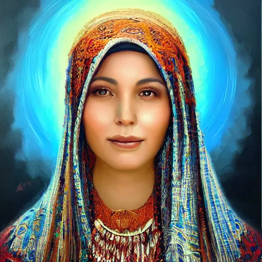 Image similar to portrait of a moroccan woman ( 3 5 ) from morocco in 2 0 2 1, an oil painting by ross tran and thomas kincade