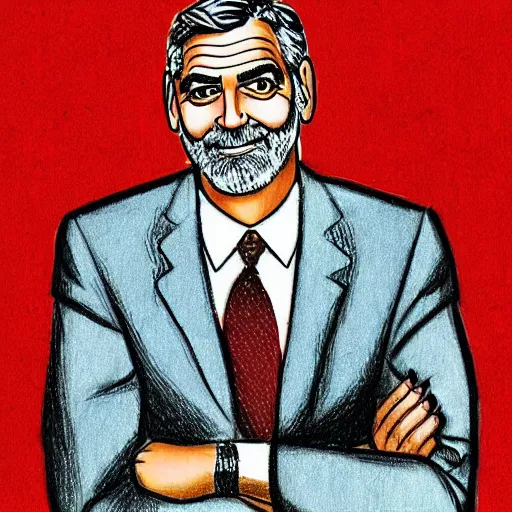 Image similar to a portrait drawing of George Clooney drawn by Robert Crumb