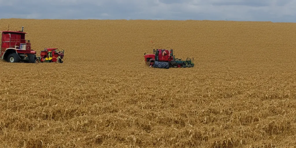 Prompt: Tornado lifting hay in a corn field