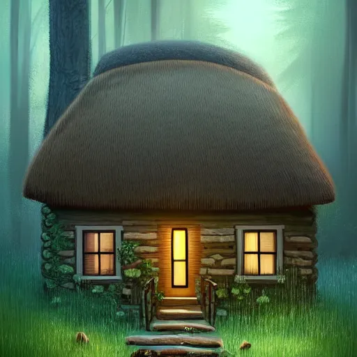 Prompt: a cottage in the woods with a giant notepad door, trending on artstation, detailed digital art, aesthetic!!!!,