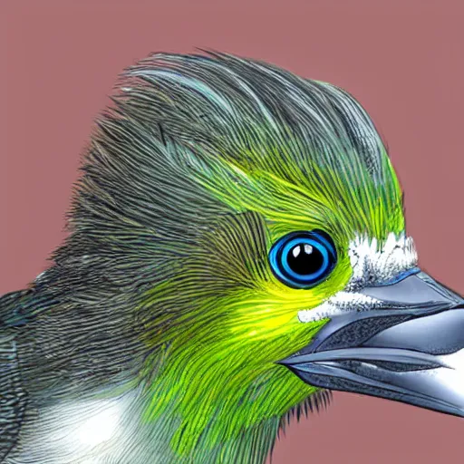 Image similar to extremely detailed cartoon bird looking directly into camera