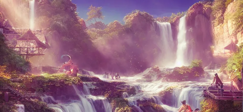 Prompt: shining solarpunk utopia next to a beautiful waterfall, sunny and gorgeous, perfection in every way a digital illustration by artgerm and wlop, trending on artstation, ray tracing on, unreal engine