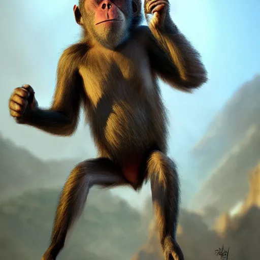 Image similar to a monkey throwing a bone to the air , dramatic lighting, cinematic, establishing shot, extremly high detail, photorealistic, cinematic lighting, artstation, style by James Gurney