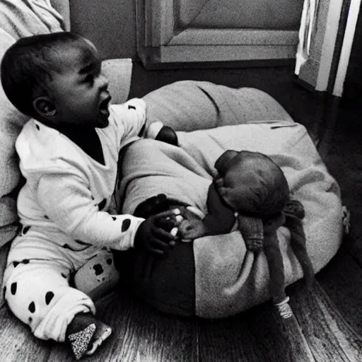 Prompt: Kanye west as a baby in pajamas