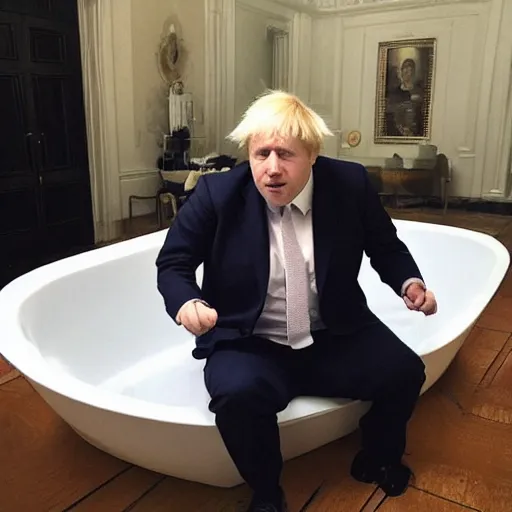 Prompt: “ boris johnson eating beans from a bathtub ”