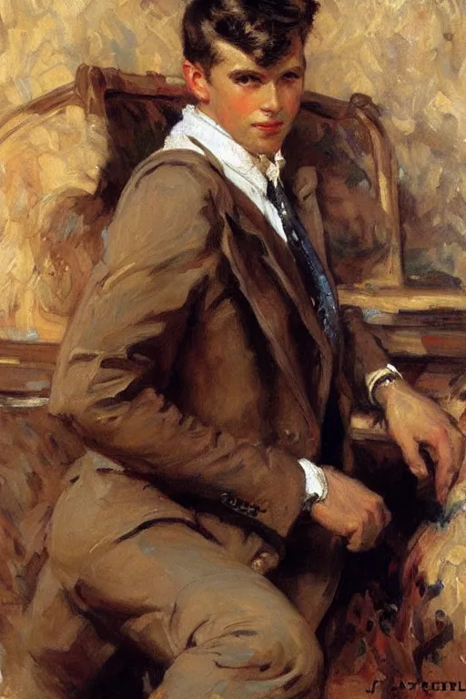 Image similar to attractive male, painting by gaston bussiere, j. c. leyendecker