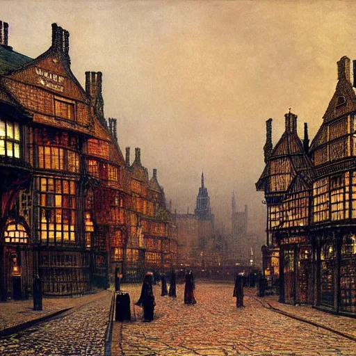 Prompt: future Tudor London by John Atkinson Grimshaw